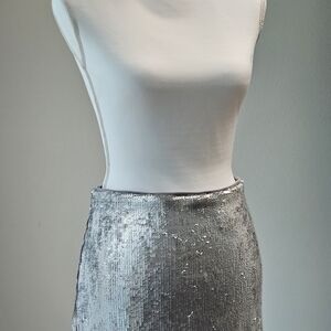Elegant Silver Sequin Pencil Skirt